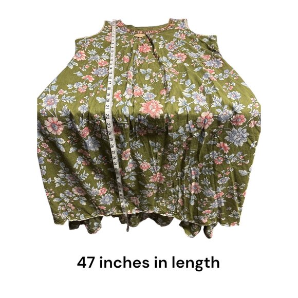 Sleeveless Floral Print Tiered Green Dress With Crochet Neckline Accent - Picture 8 of 8